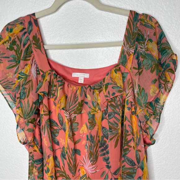 LC Lauren Conrad Women's Flutter Sleeve Peasant Top Nature Birds, XXL - Picture 5 of 11